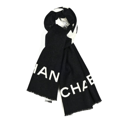 Chanel Cashmere CC Fringe Stole Black White 1 of 3