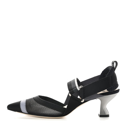 Fendi Technical Mesh Colibri 55mm Slingback Pumps 38 Black Asfalto 1 of 8