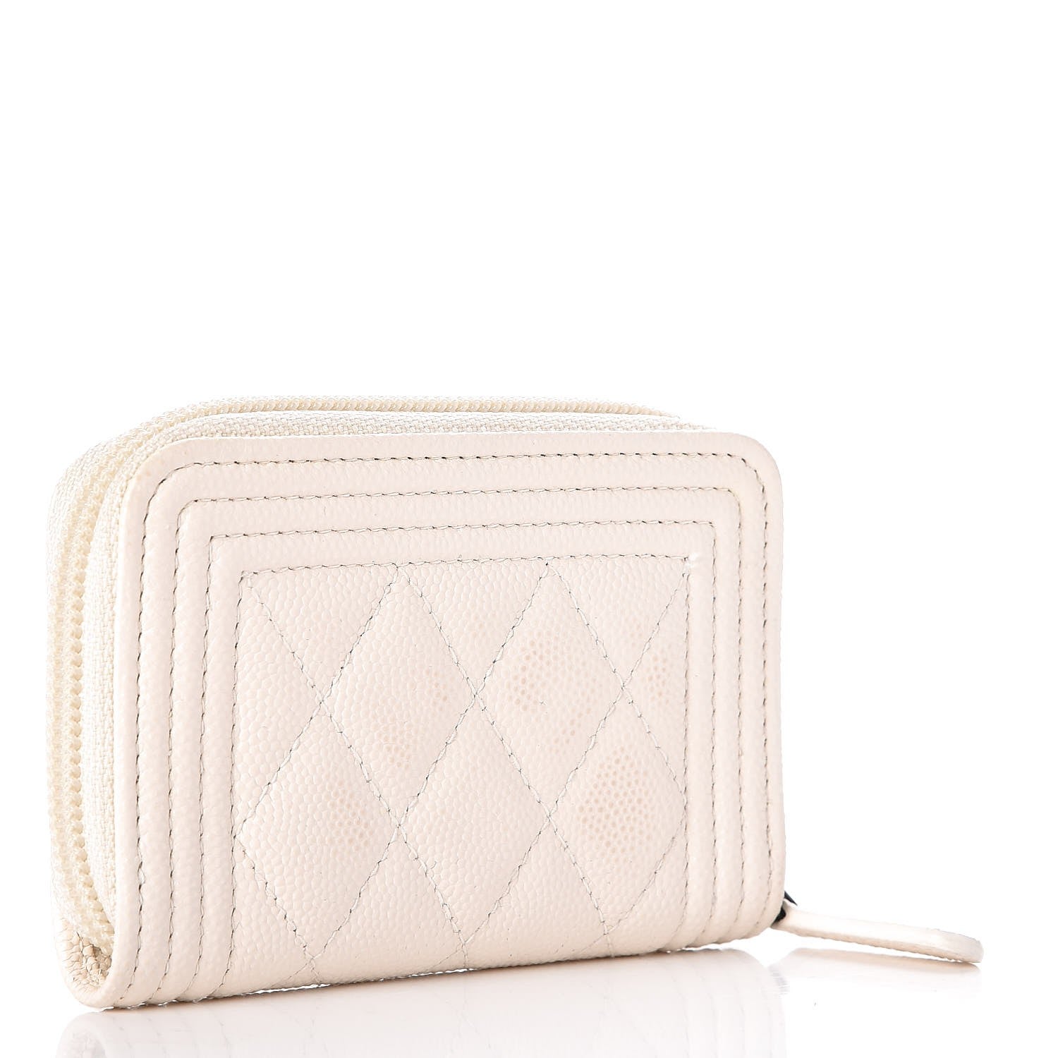 Chanel Caviar Quilted Boy Zip Around Coin Purse Wallet Ivory 3 of 8