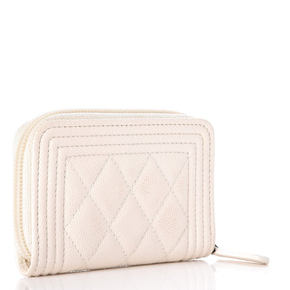 Chanel Caviar Quilted Boy Zip Around Coin Purse Wallet Ivory 3 of 8