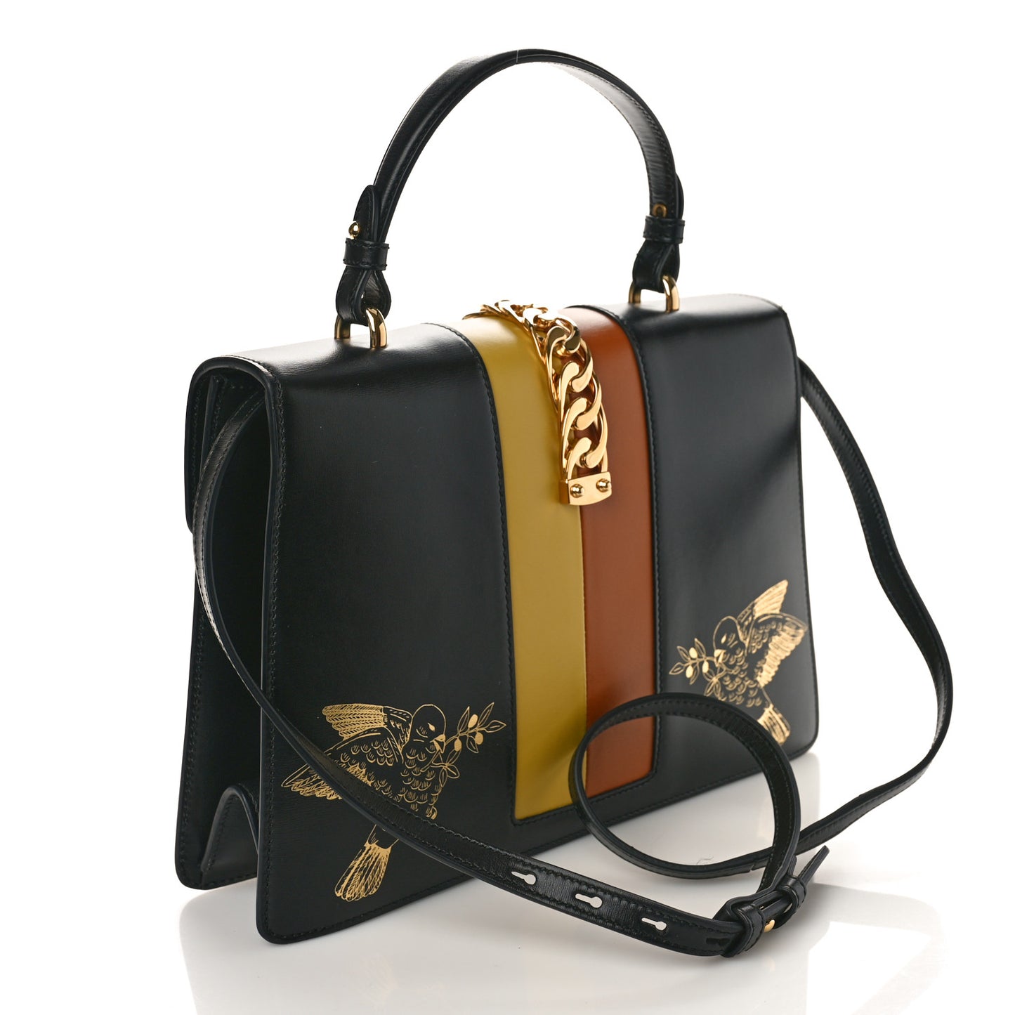 Calfskin Gold Sun Medium Sylvie Top Handle Bag Black