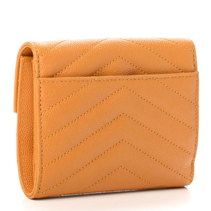 Saint Laurent Grain De Poudre Matelasse Chevron Monogram Compact Tri Fold Wallet Senape Yellow 2 of 4