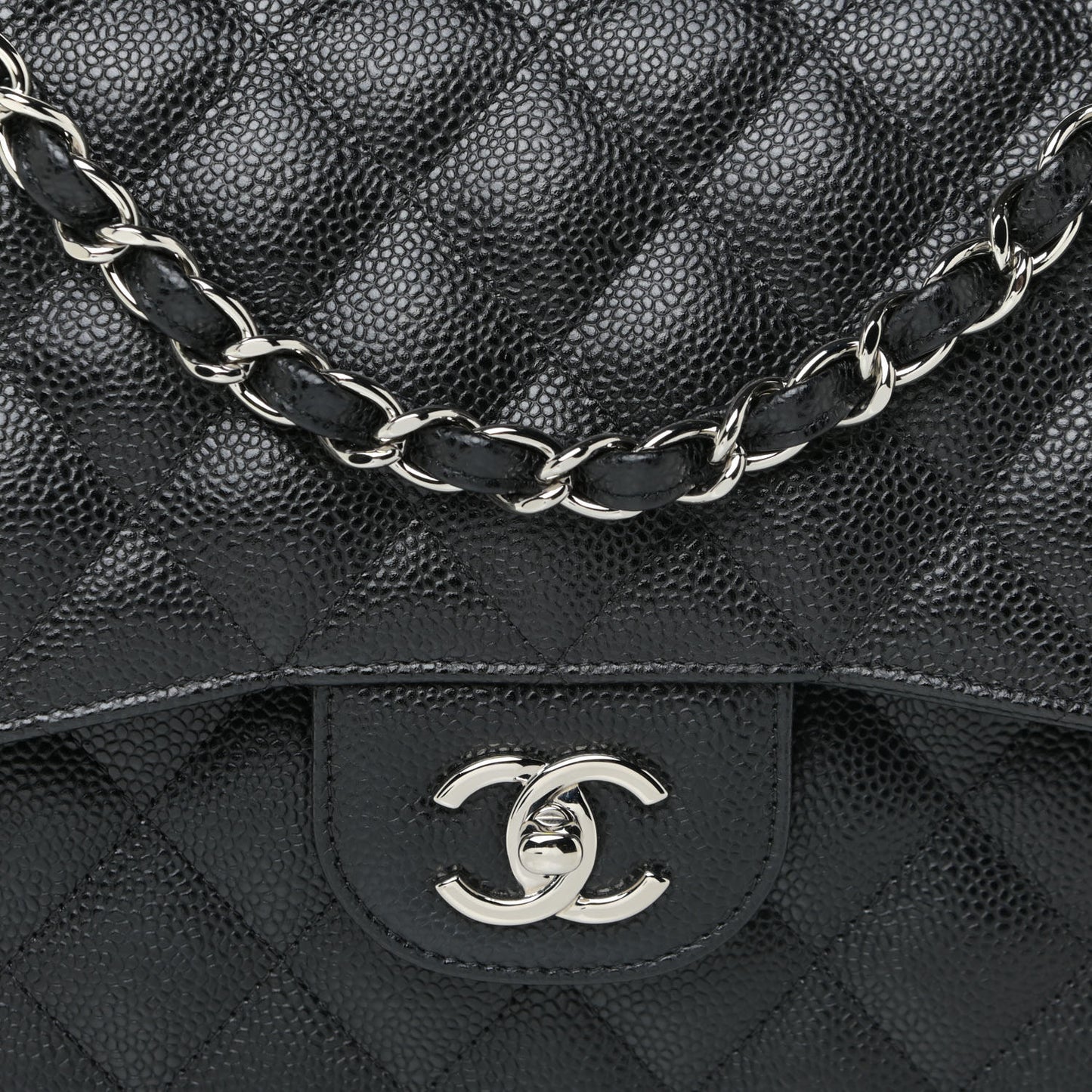 Caviar Quilted Jumbo Double Flap Black