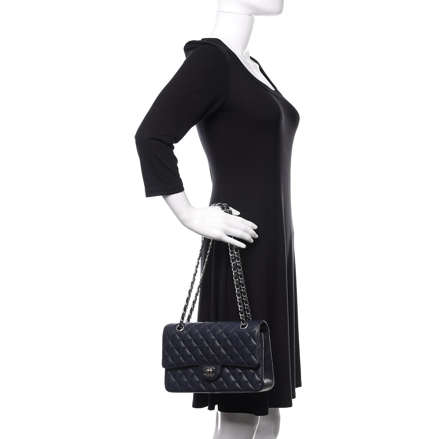 Chanel Caviar Quilted Medium Double Flap Navy 2 of 11