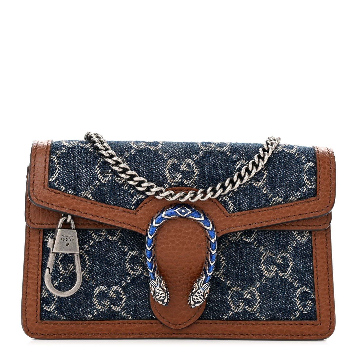 Gucci New Denim GG Monogram Dollar Calfskin Enamel Super Mini Dionysus Shoulder Bag Blue Tea Cuir Epilog Electric Blue 1 of 9