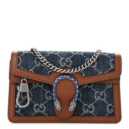 Gucci New Denim GG Monogram Dollar Calfskin Enamel Super Mini Dionysus Shoulder Bag Blue Tea Cuir Epilog Electric Blue 1 of 9