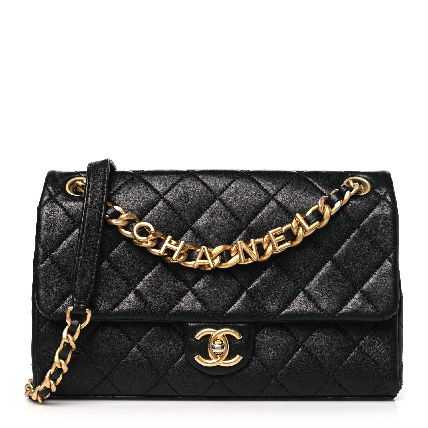 Chanel Lambskin Quilted Chaine Lettre Flap Black 1 of 11