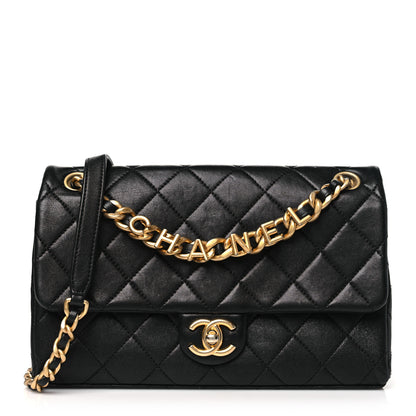 Chanel Lambskin Quilted Chaine Lettre Flap Black 1 of 11