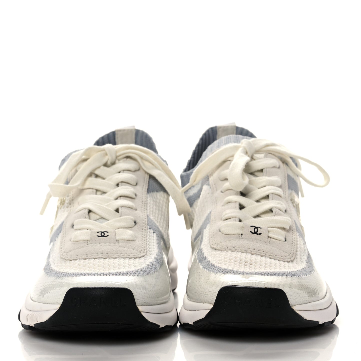 Fabric Suede Calfskin Stretch CC Sneakers 38 White Grey