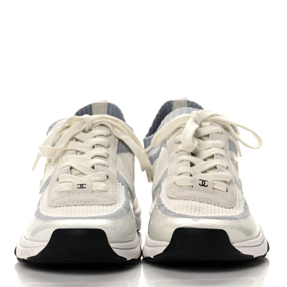 Chanel Fabric Suede Calfskin Stretch CC Sneakers 38 White Grey 2 of 7