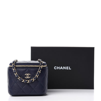 Chanel Caviar Quilted Mini Vanity Case With Chain Navy Blue 11 of 11