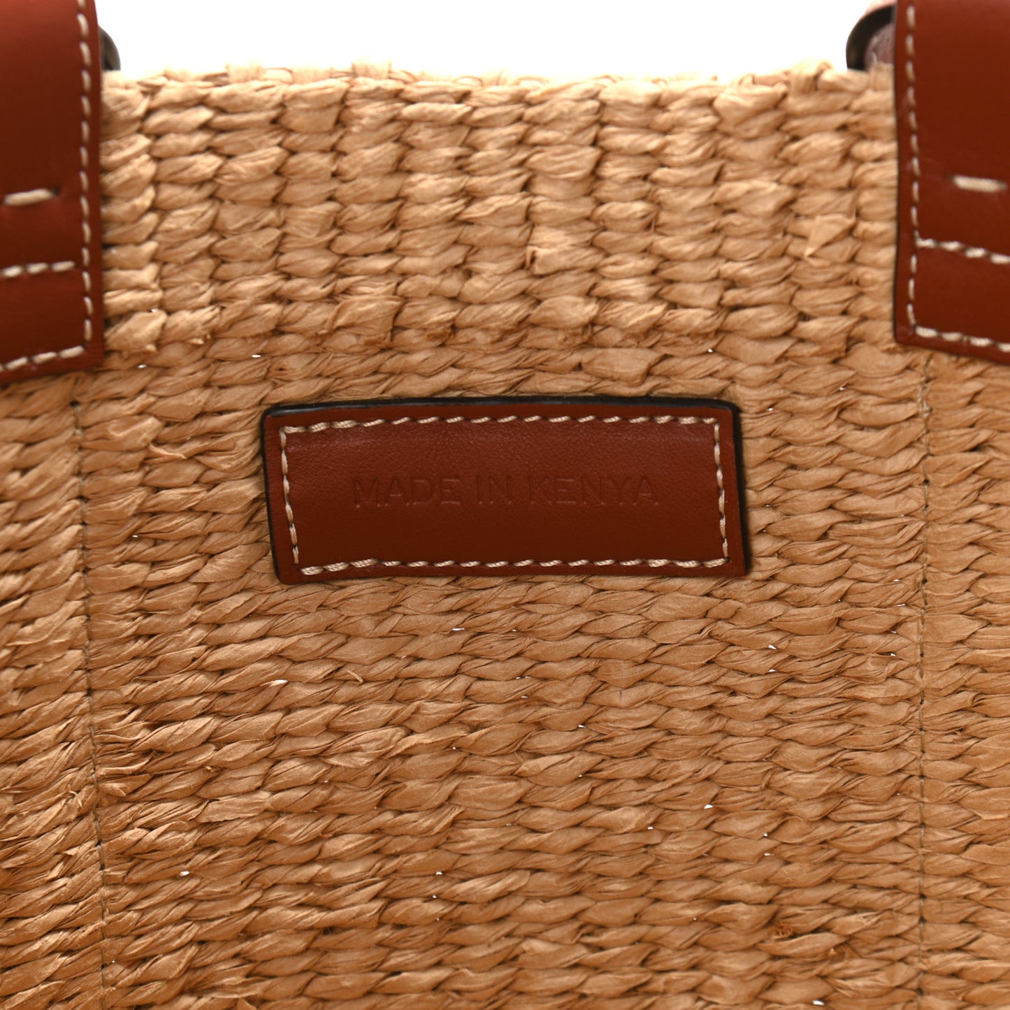 Raffia Calfskin Large Basket Tote Tan