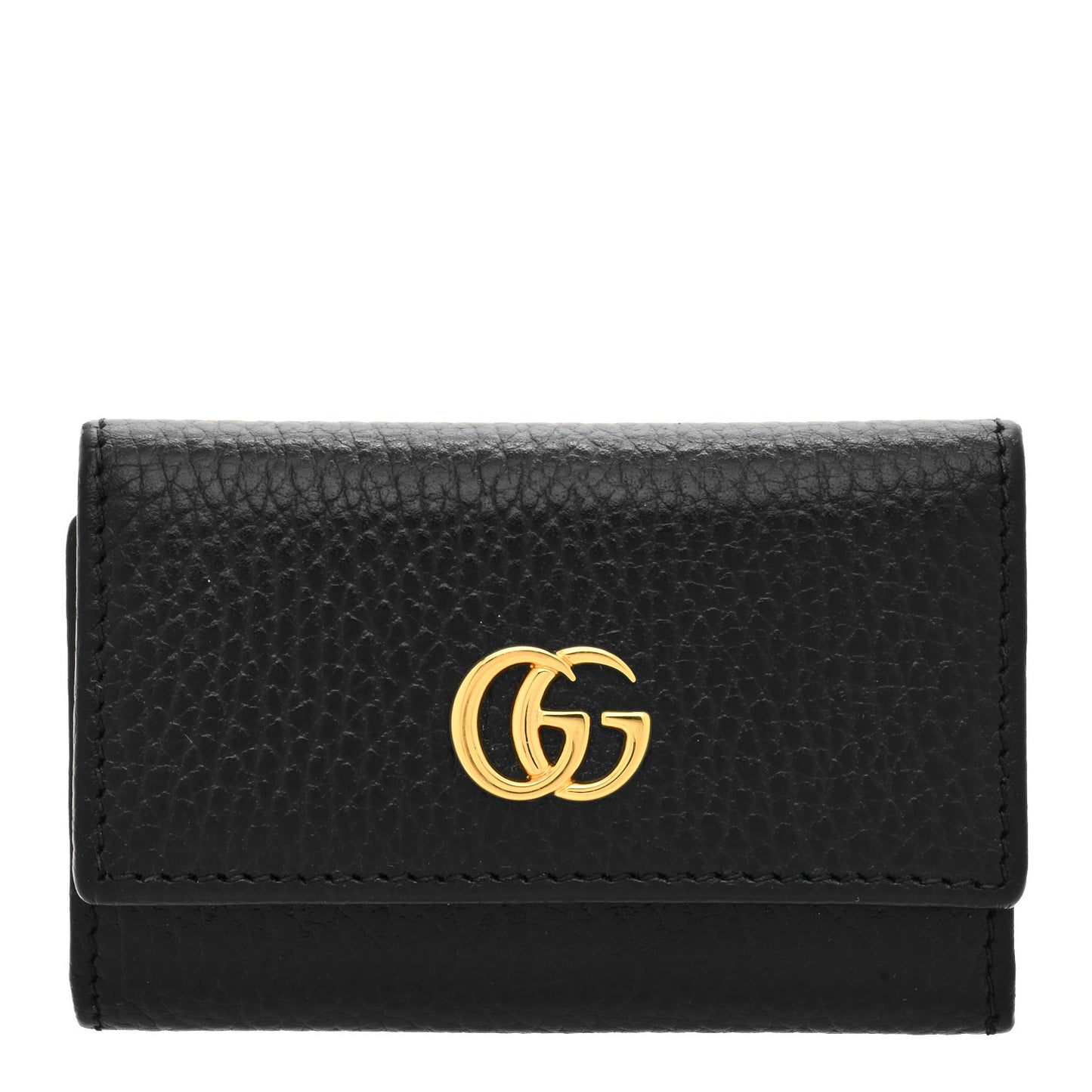 Pebbled Calfskin GG Marmont 6 Key Holder Black