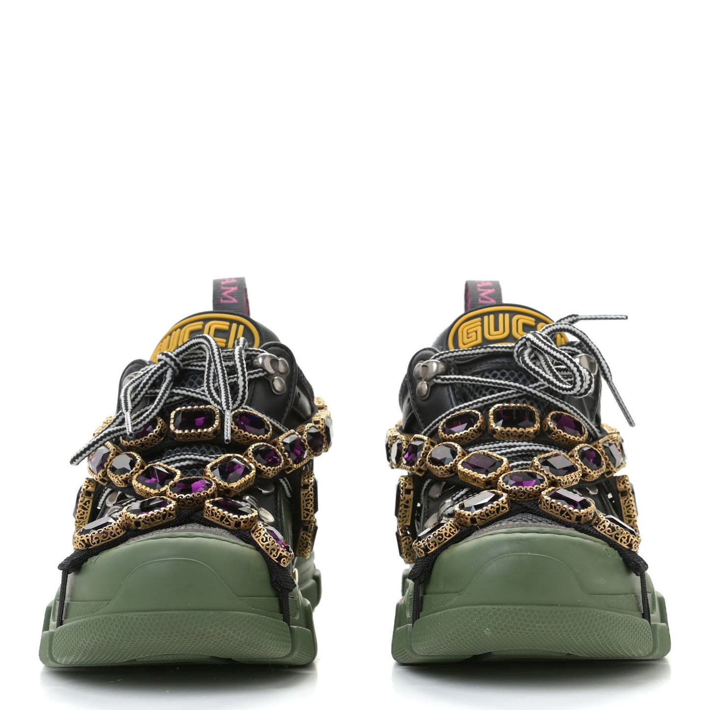 X SEGA Mesh Suede Calfskin Removable Crystals Flashtrek Sneakers 36 Loess Black Olive Green