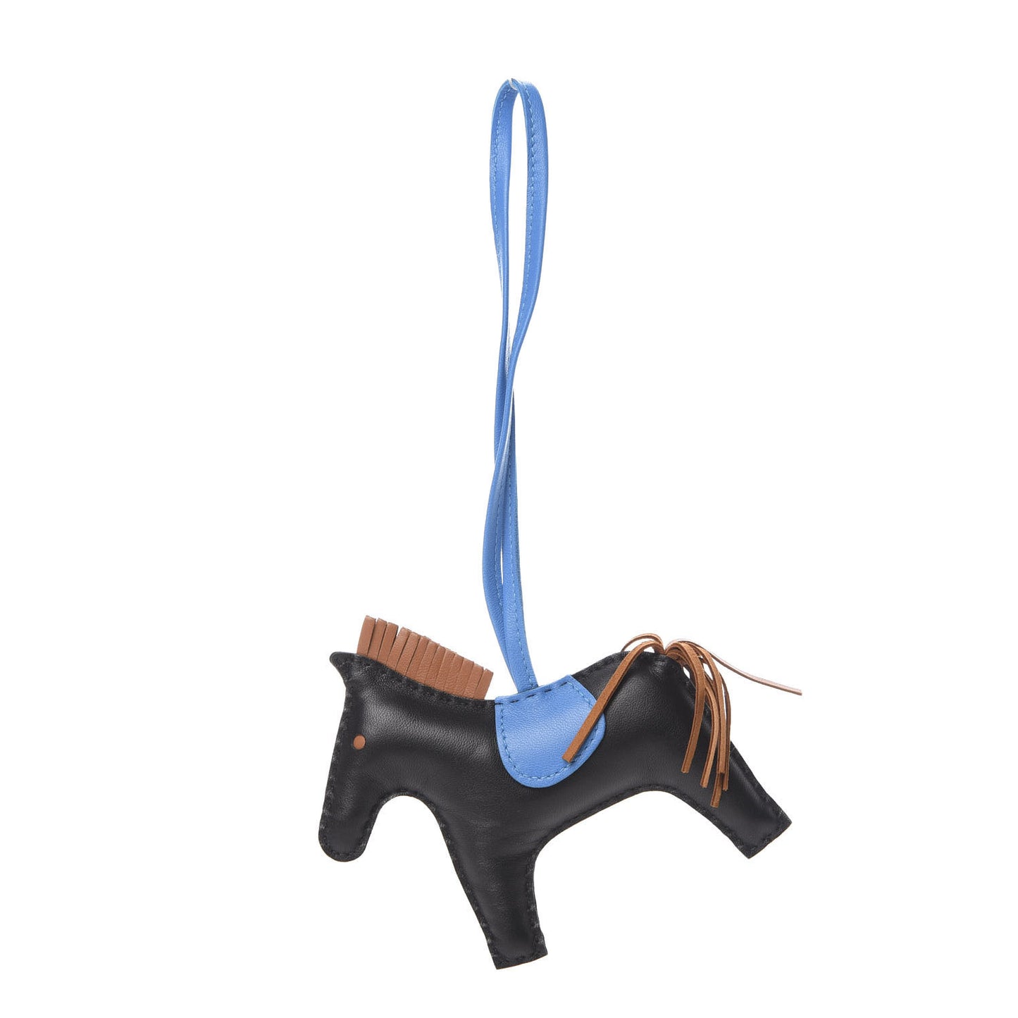 Milo Lambskin Grigri Rodeo Horse Bag Charm MM Black Gold Bleu Zanzibar