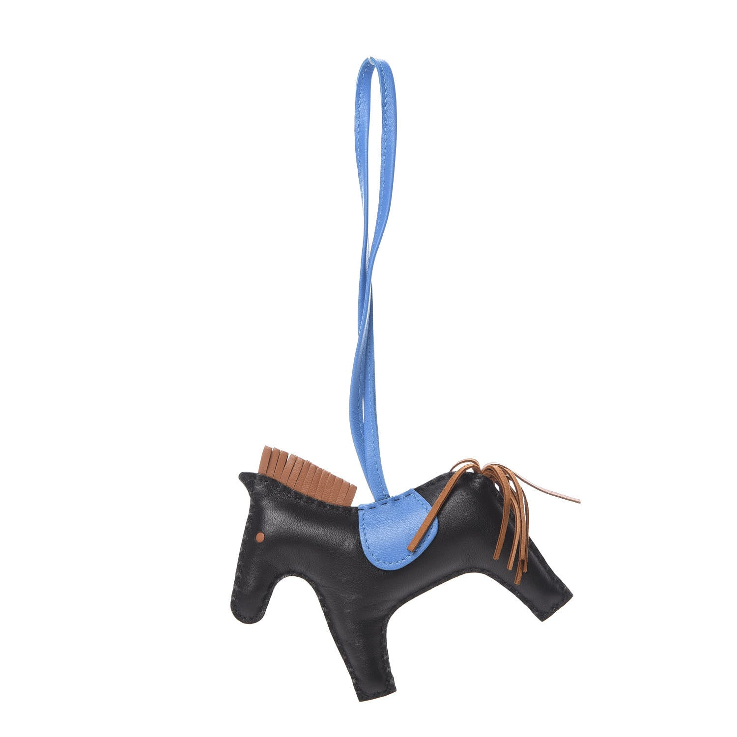 Hermes Milo Lambskin Grigri Rodeo Horse Bag Charm MM Black Gold Bleu Zanzibar 1 of 6