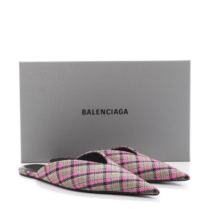 Balenciaga Wool Check Pointed Toe Flat Mules 38.5 Grey Pink 9 of 9