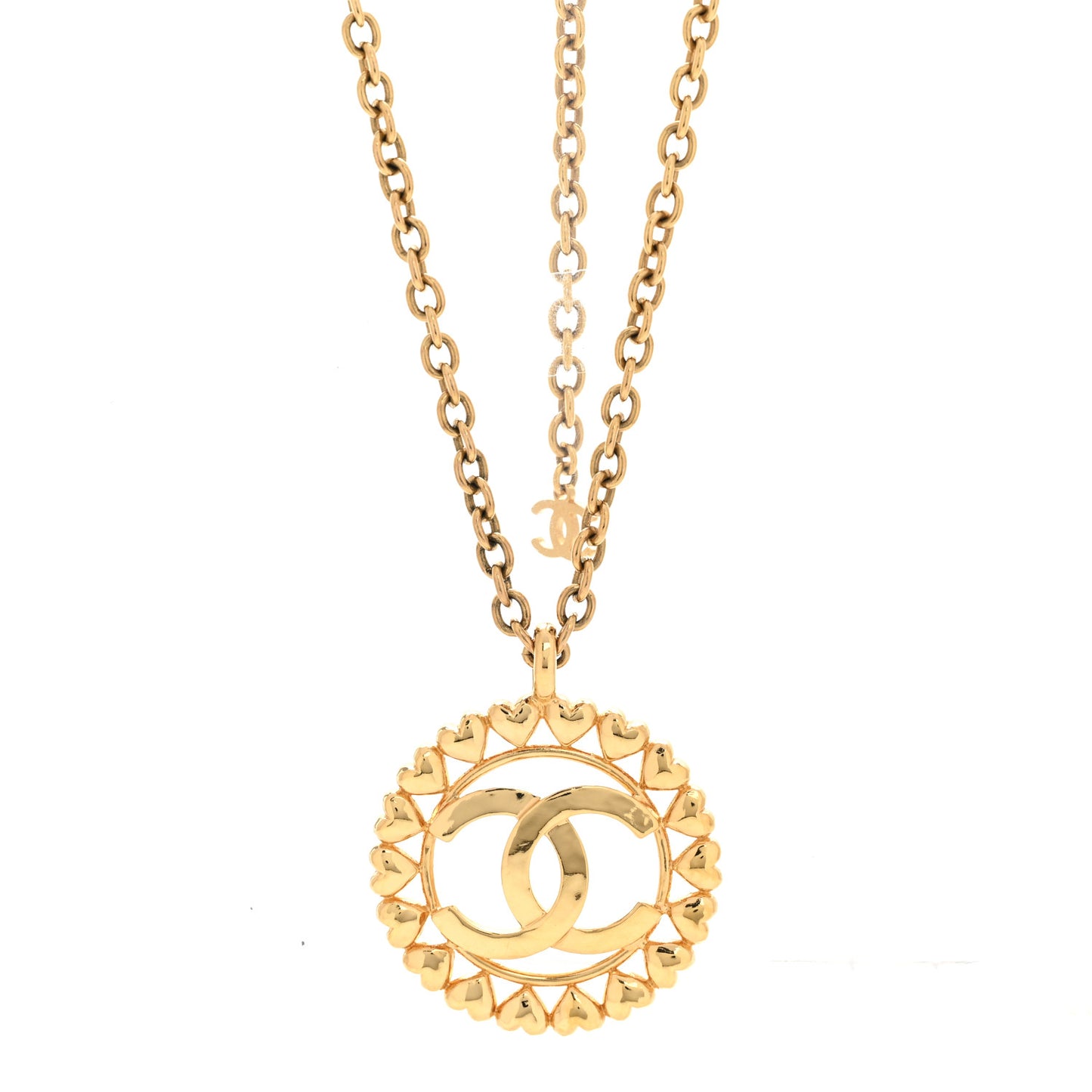 Metal CC Heart Medallion Chain Pendant Necklace Gold