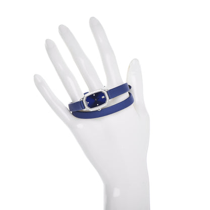 Harry Winston 18K White Gold Satin Diamond Bezel 17mm Emerald Quartz Watch Blue 2 of 10