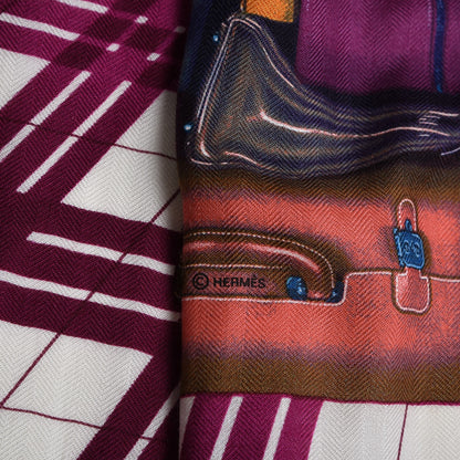 Hermes Cashmere Silk H en Voyage Fringed Scarf 90 Orange Fuchsia Turquoise 3 of 6