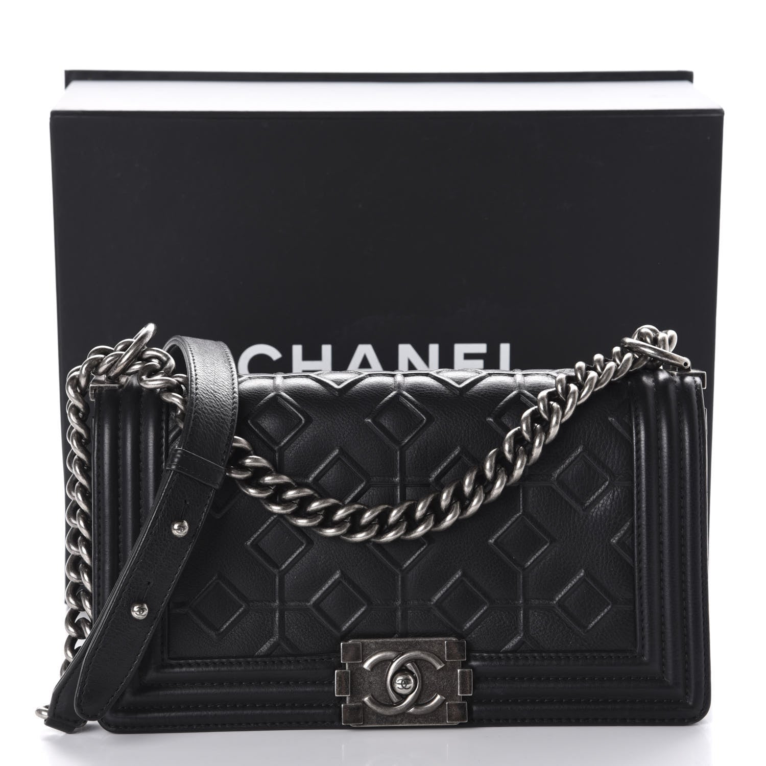 Chanel Calfskin Crystal Embossed Medium Boy Flap Black 11 of 11
