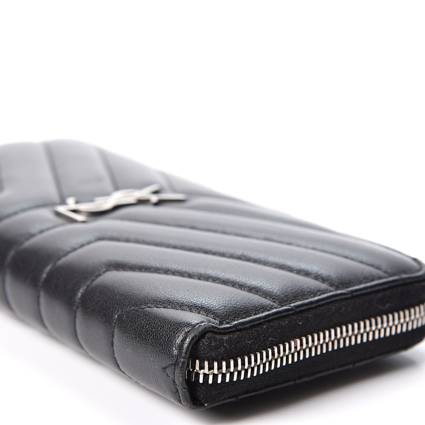 Calfskin Matelasse Chevron Monogram Zip Around Wallet Black