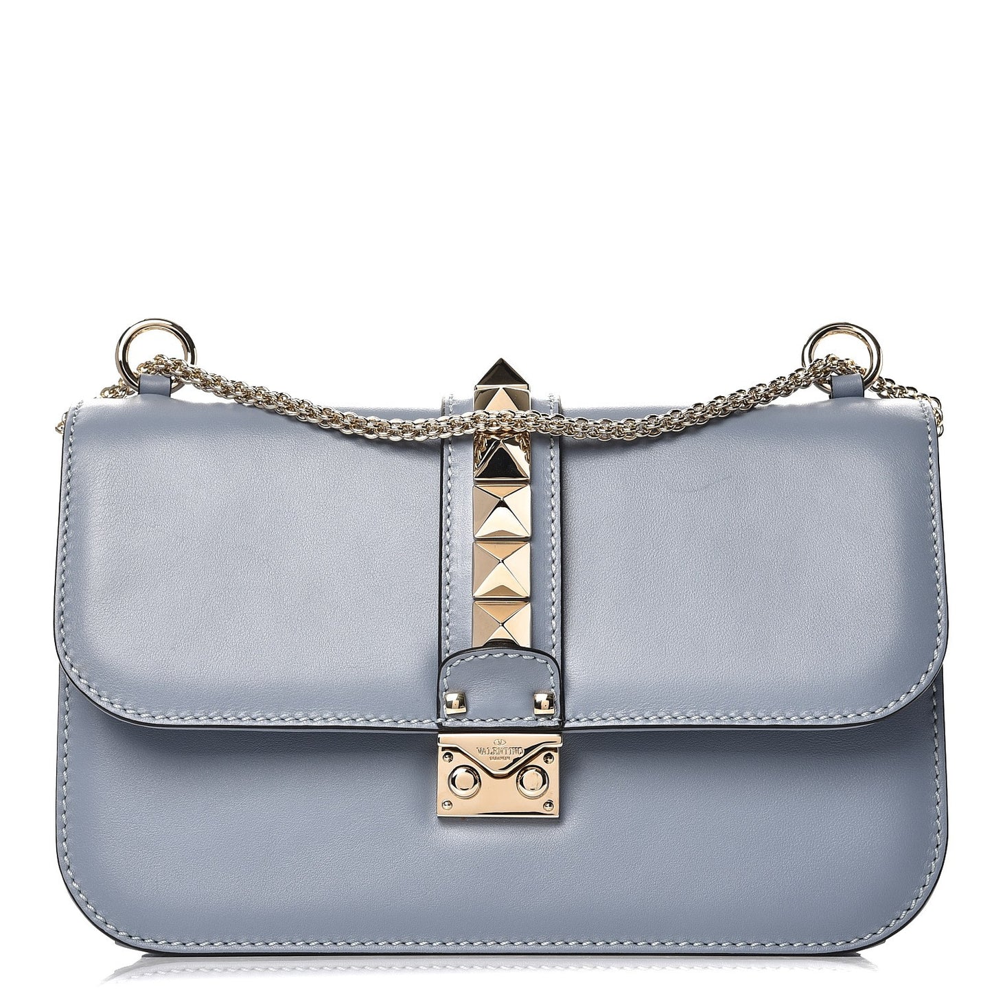 Vitello Medium Glam Lock Rockstud Flap London Stone