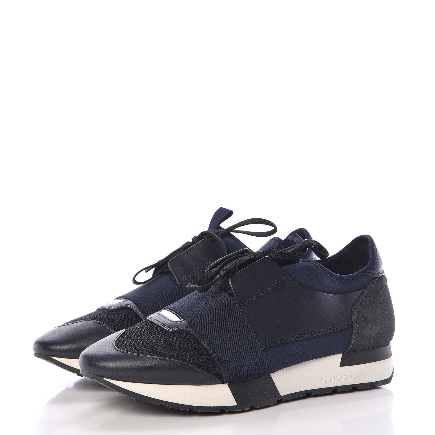 Balenciaga Mesh Calfskin Neoprene Suede Womens Race Runner Sneakers 40 Bleu Nuit 3 of 9