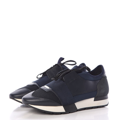 Balenciaga Mesh Calfskin Neoprene Suede Womens Race Runner Sneakers 40 Bleu Nuit 3 of 9