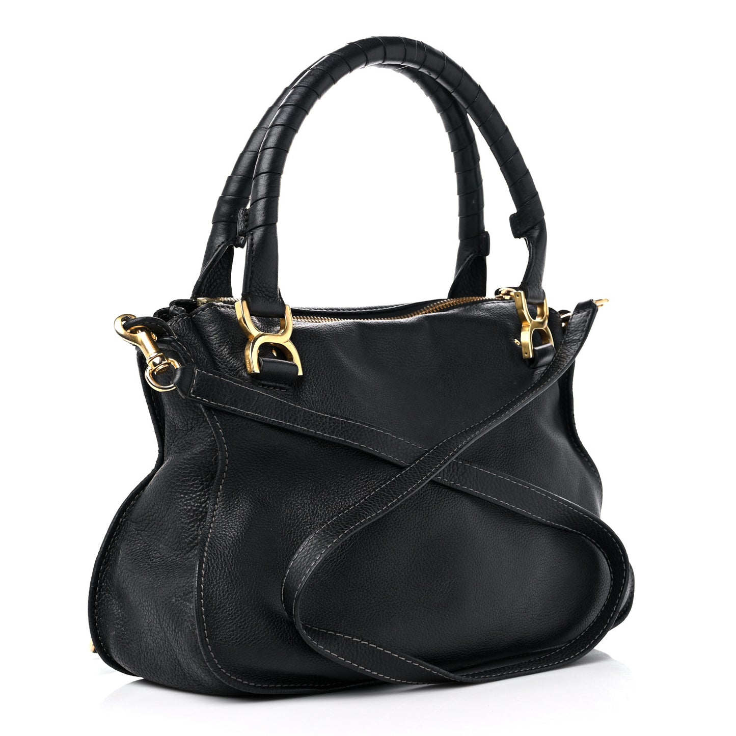 Calfskin Small Marcie Satchel Black
