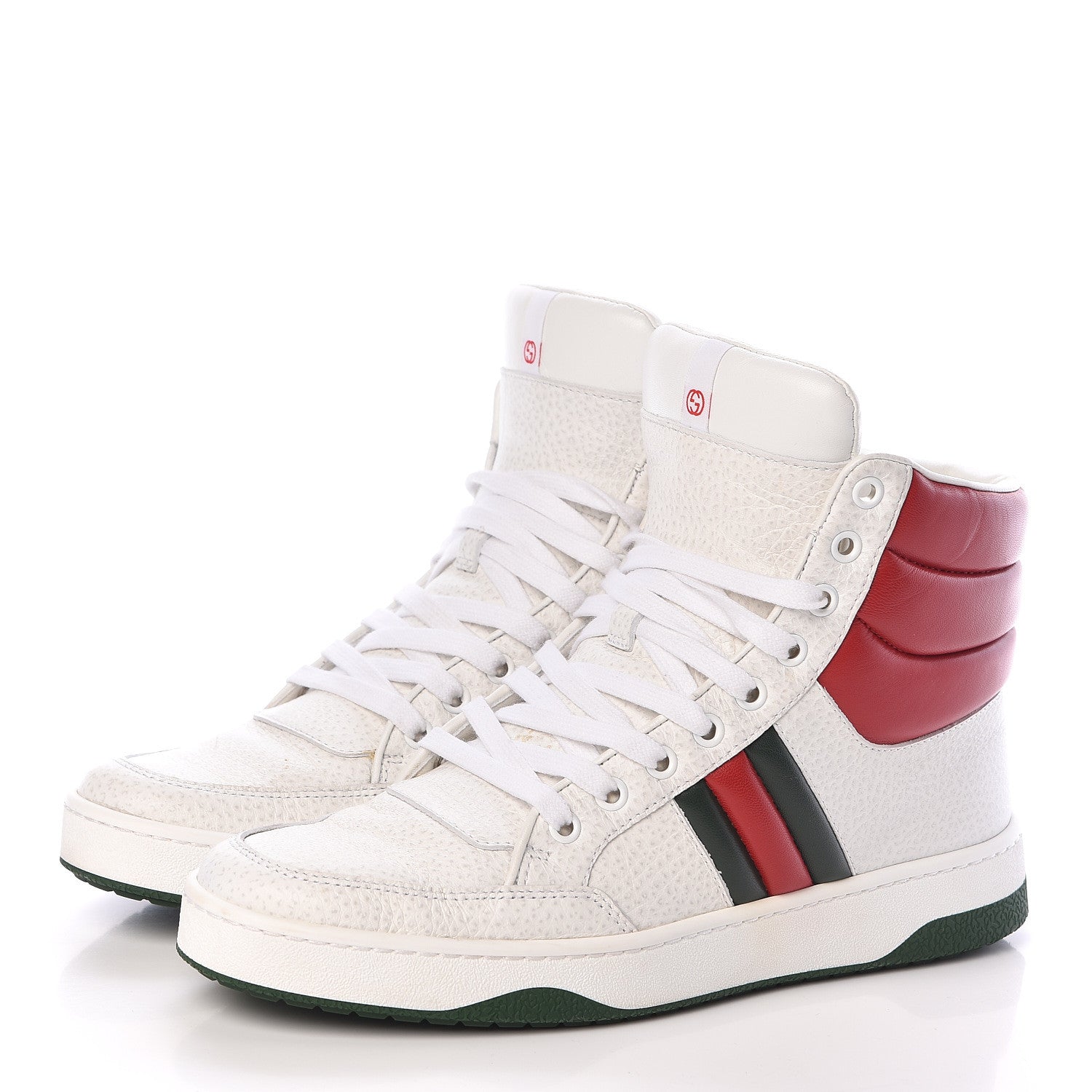 Gucci Calfskin New Praga Karibu High Top Sneakers 38 White Red Green 3 of 11