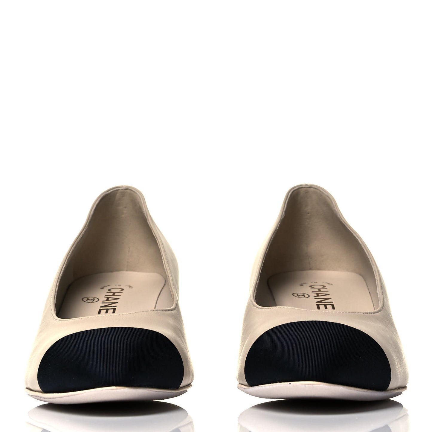 Lambskin Grosgrain CC Cap Toe Pumps 38.5 Ivory Black