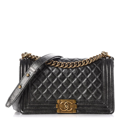 Chanel Cracked Metallic Calfskin Quilted Medium Boy Flap Dark Silver 1 of 14