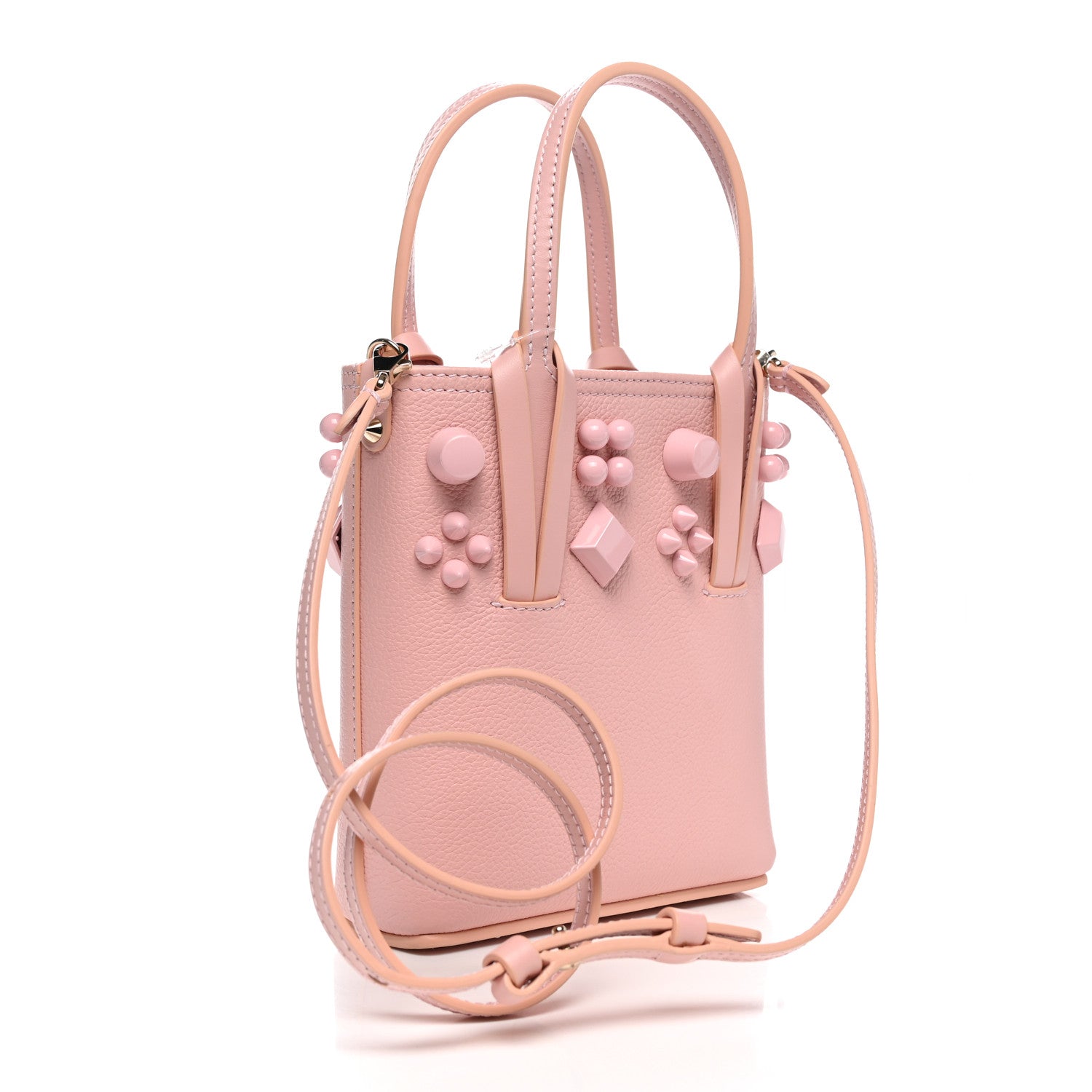 Christian Louboutin Calfskin Empire Spike Studded Mini North South Cabata Tote Rosy 3 of 10
