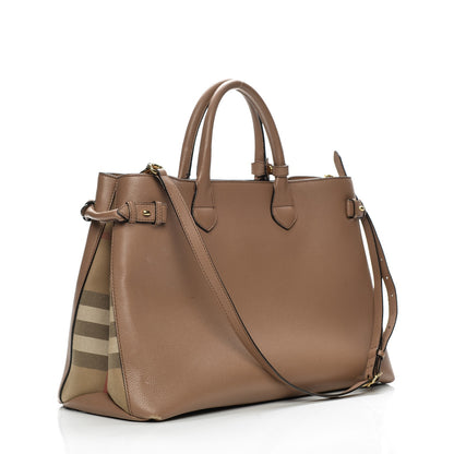 Burberry Grainy Calfskin House Check Large Banner Tote Dark Sand 3 of 12