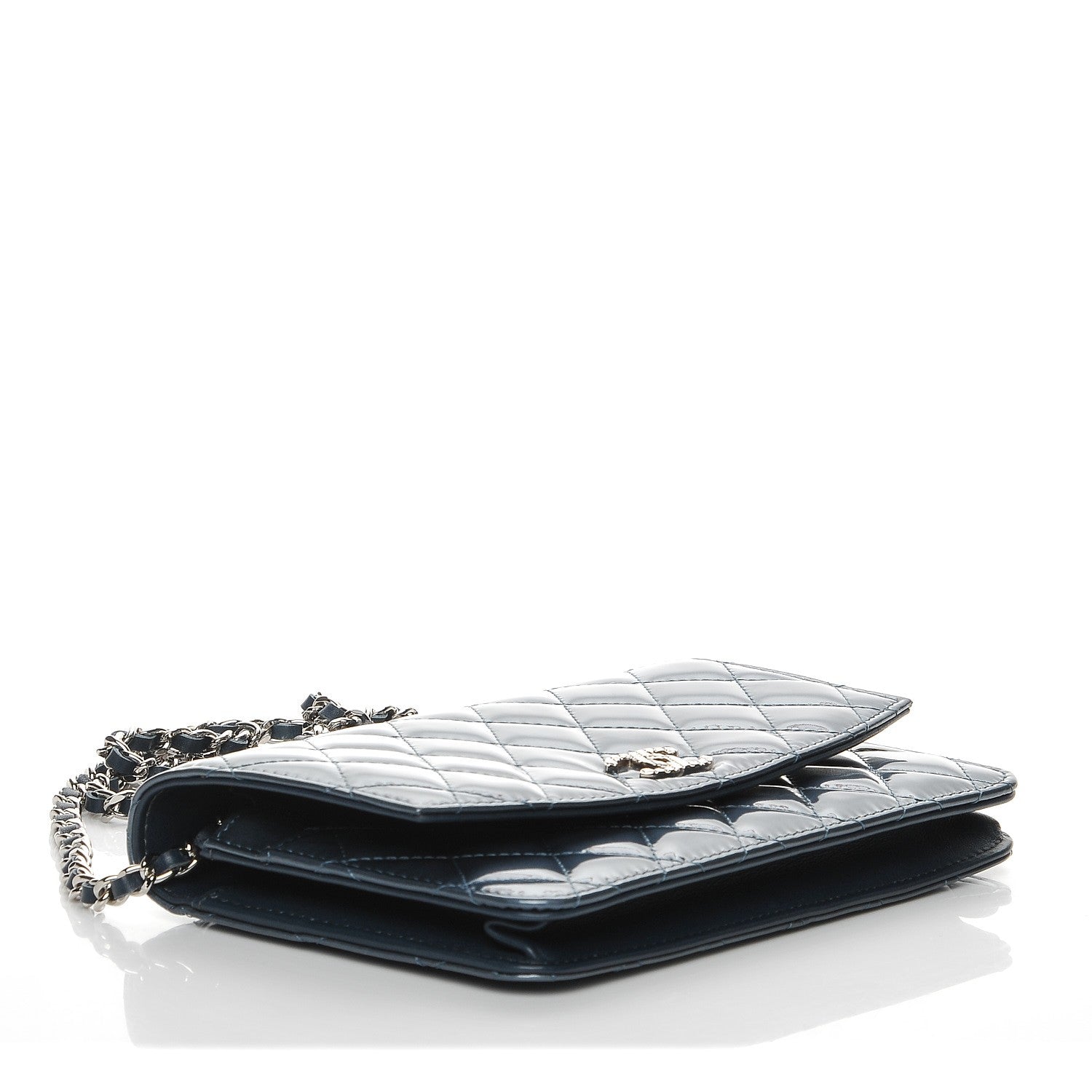 Chanel Patent Quilted Brilliant Wallet On Chain WOC Dark Blue 4 of 9