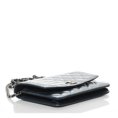 Chanel Patent Quilted Brilliant Wallet On Chain WOC Dark Blue 4 of 9