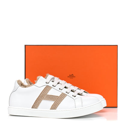 Hermes Calfskin Woolskin Womens Advantage Sneakers 37.5 White 9 of 9