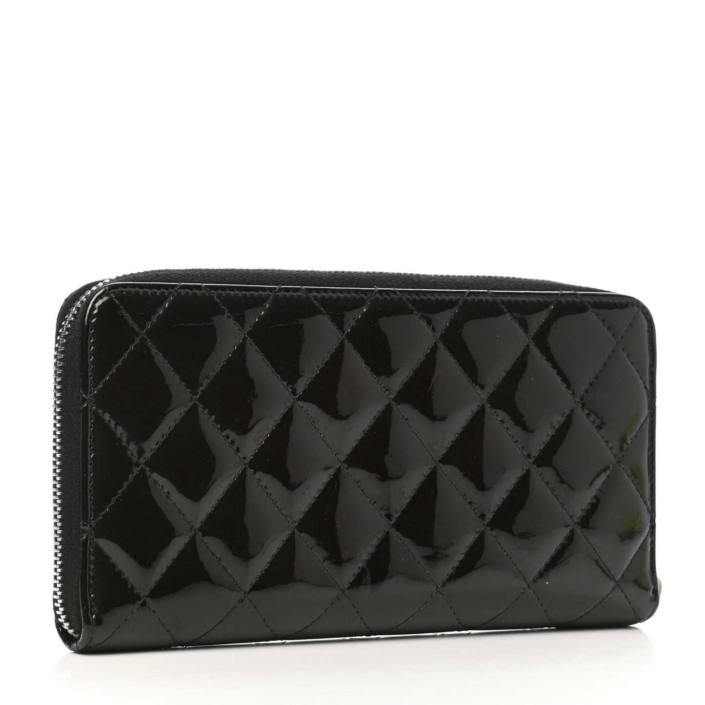 Patent Quilted Brilliant Zip Around Wallet Black