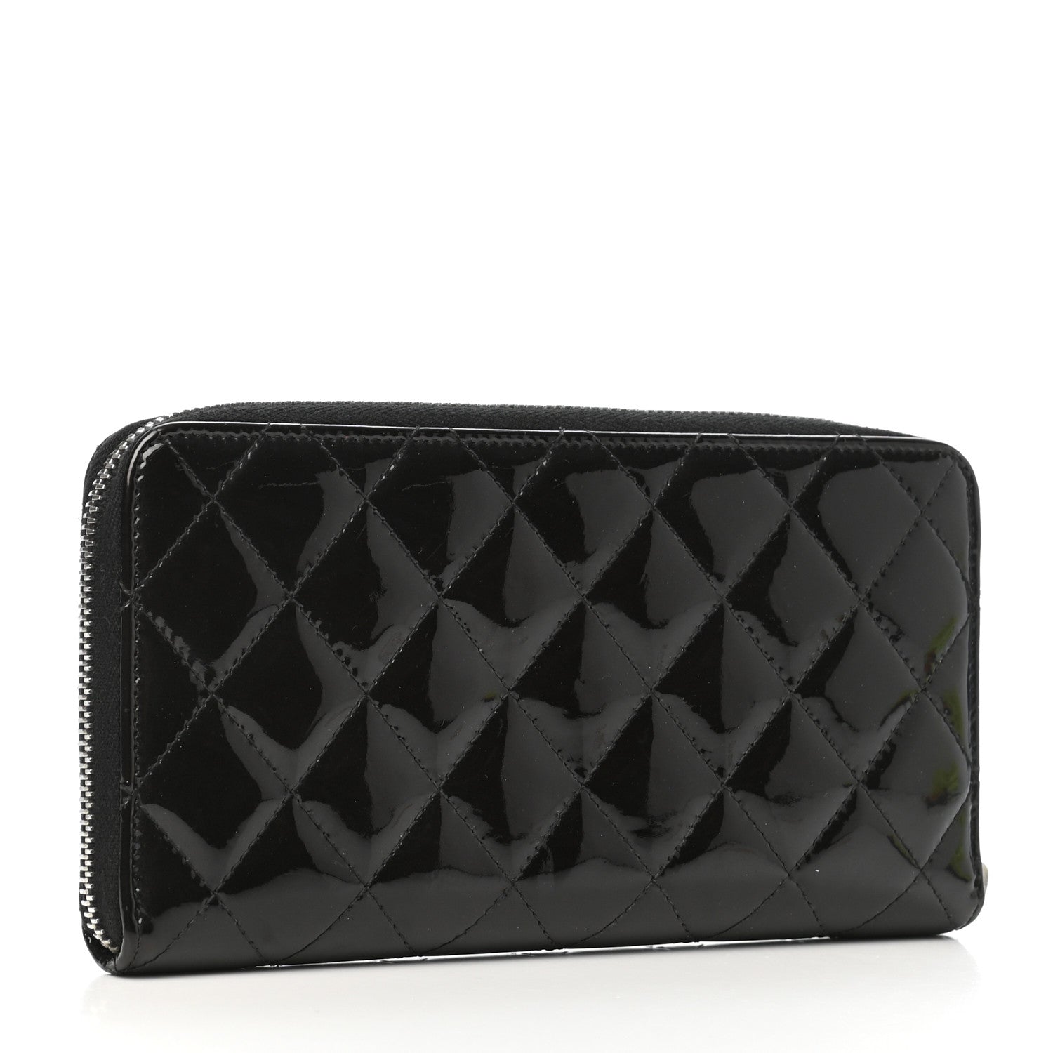 Chanel Patent Quilted Brilliant Zip Around Wallet Black 3 of 9