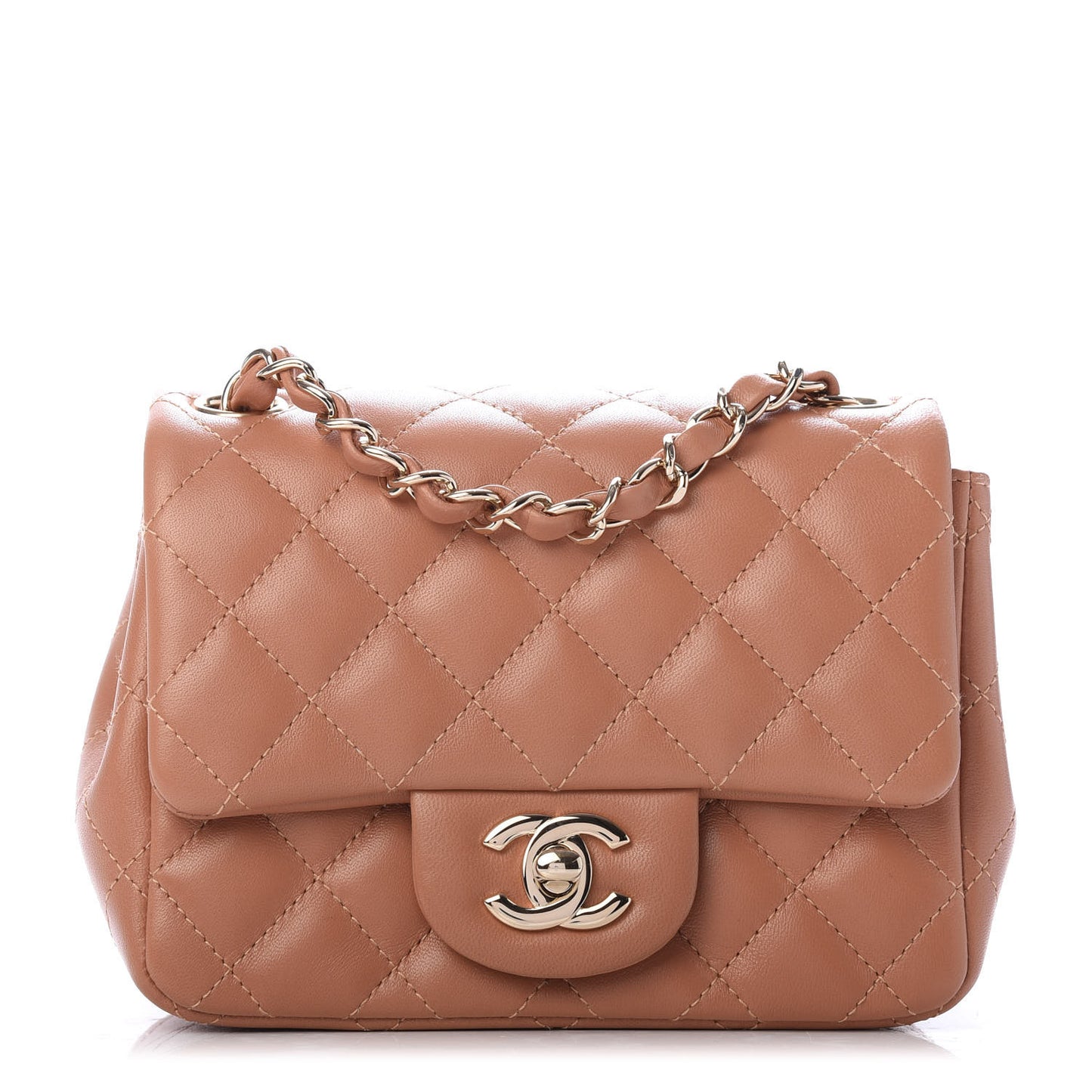 Lambskin Quilted Mini Square Flap Brown