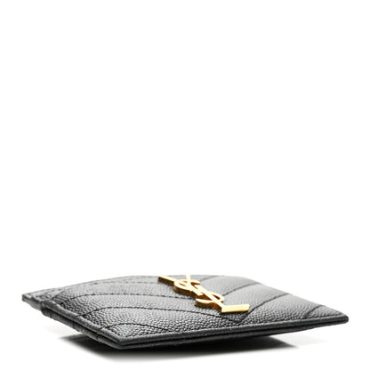 Saint Laurent Grain De Poudre Matelasse Chevron Monogram Credit Card Case Black 3 of 7