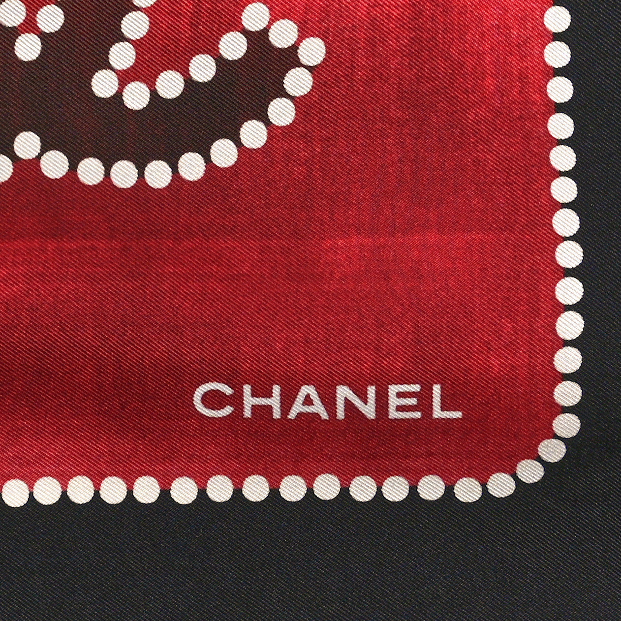 Silk CC Logo Charms Scarf Black Dark Red