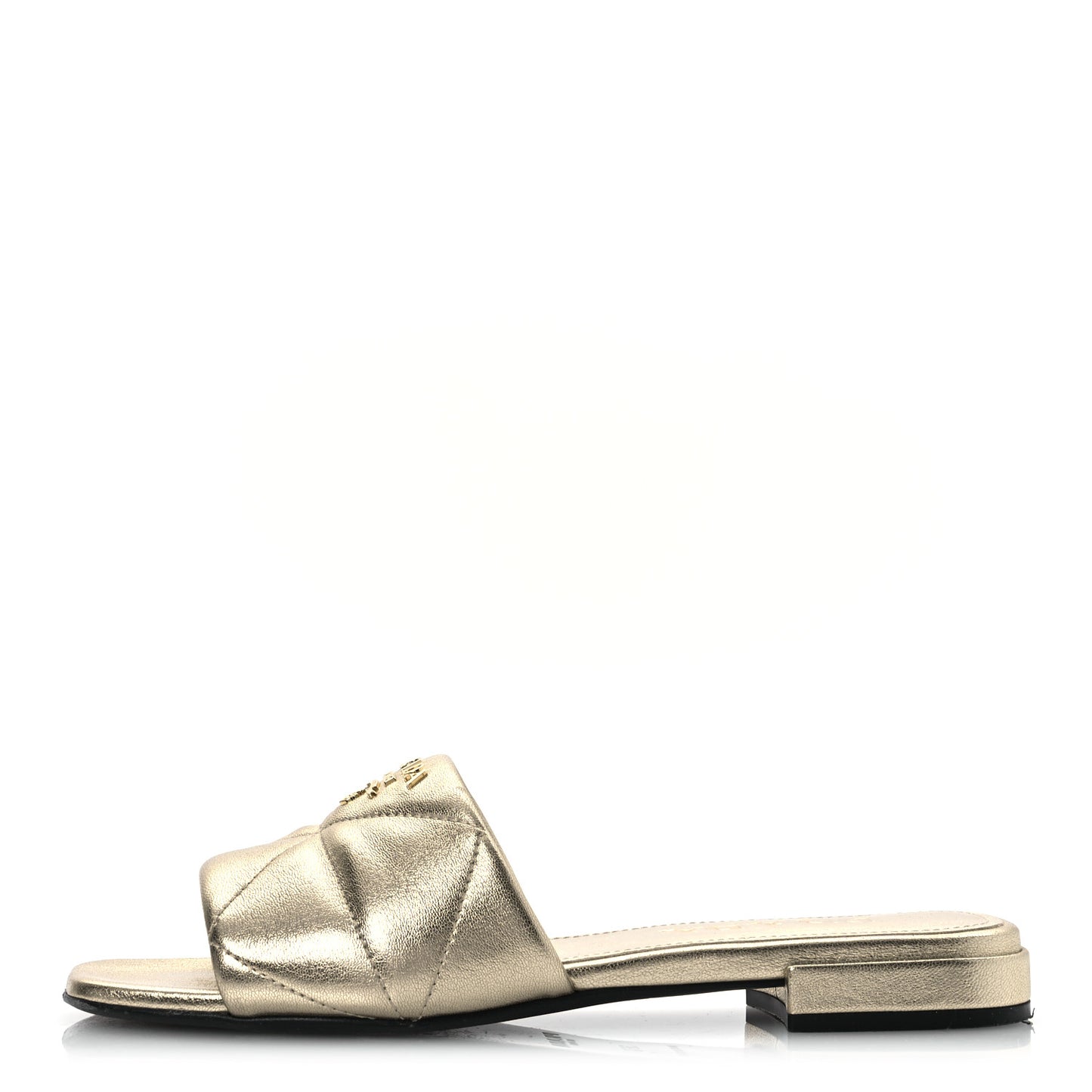 Metallic Nappa Logo Quilted 10mm Slide Sandals 36.5 Pirite