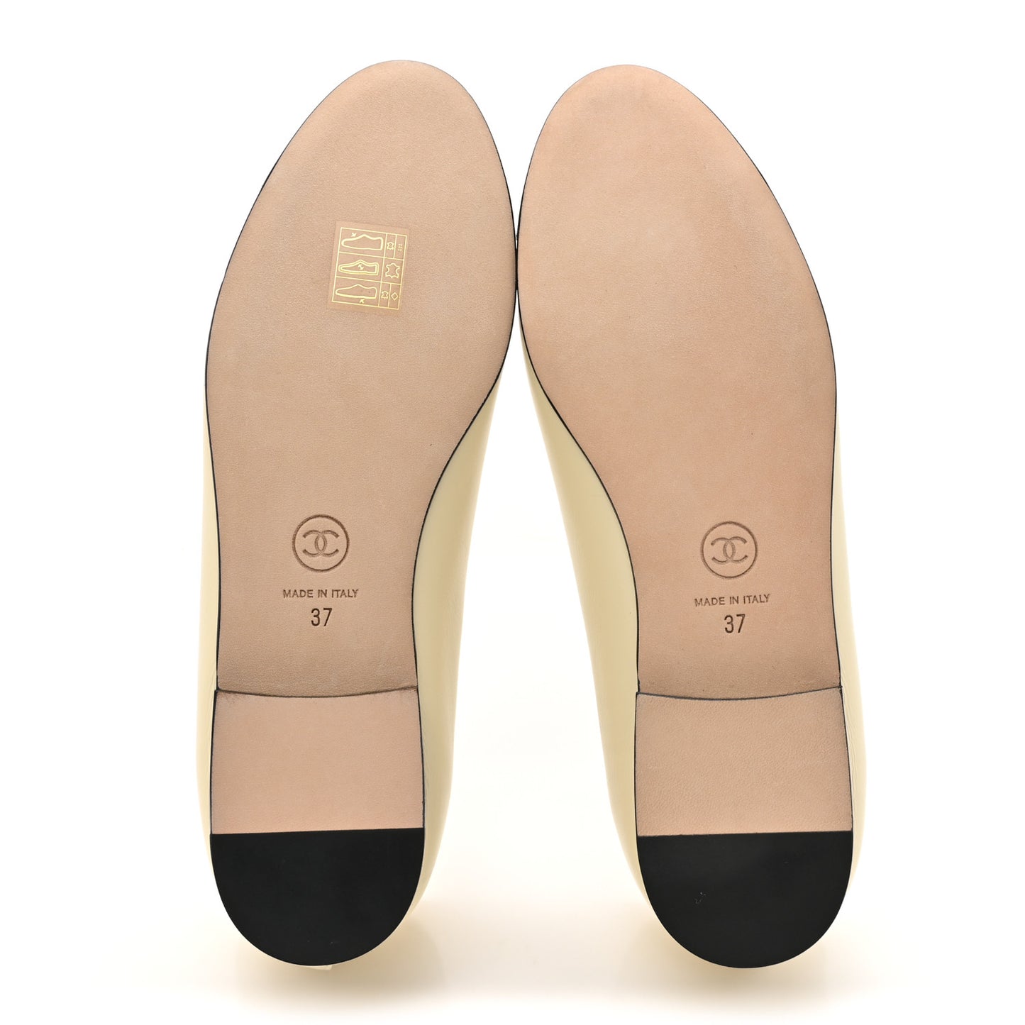 Calfskin Grosgrain Cap Toe CC Ballerina Flats 37 Ivory Black
