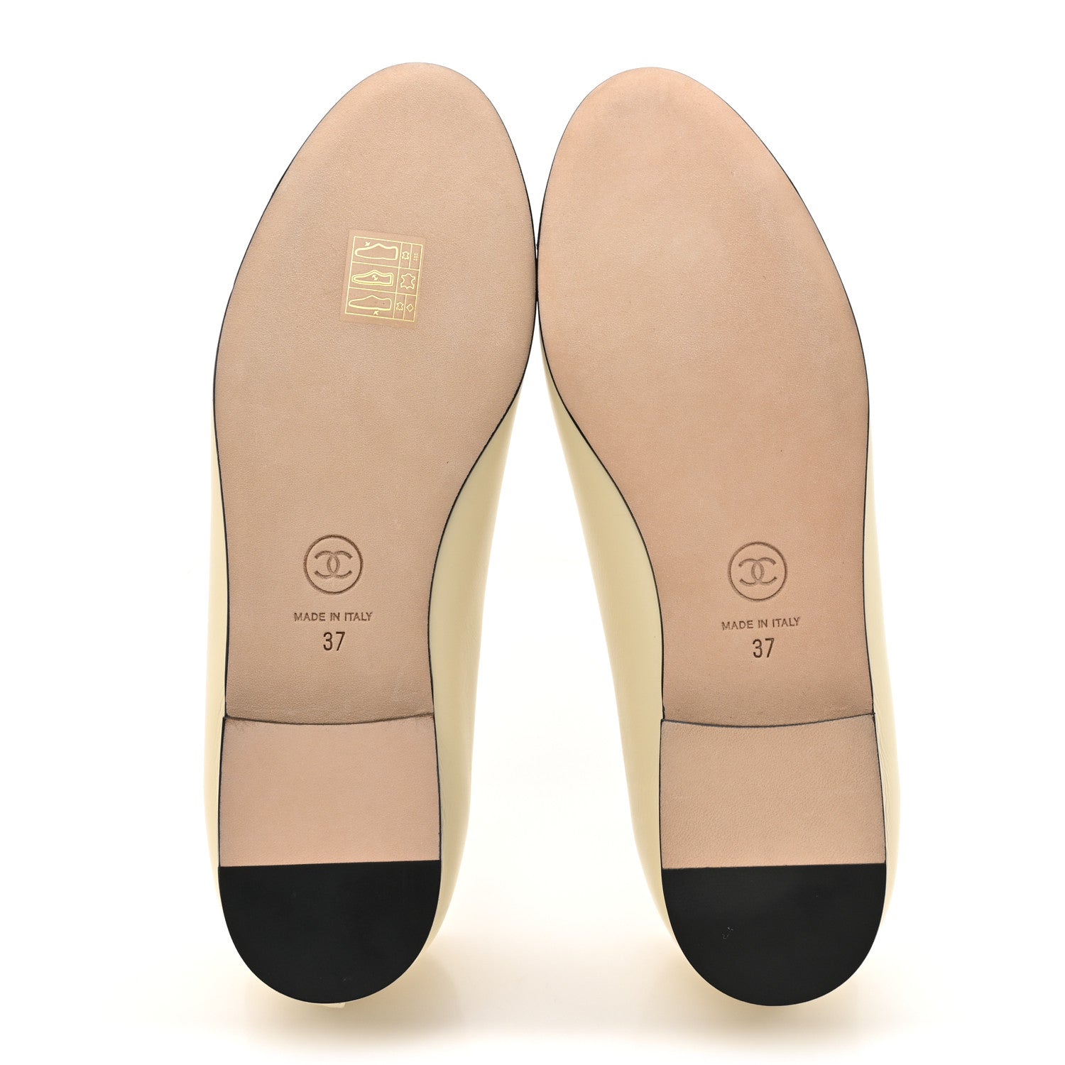 Chanel Calfskin Grosgrain Cap Toe CC Ballerina Flats 37 Ivory Black 5 of 10