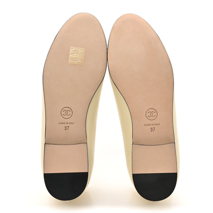 Chanel Calfskin Grosgrain Cap Toe CC Ballerina Flats 37 Ivory Black 5 of 10