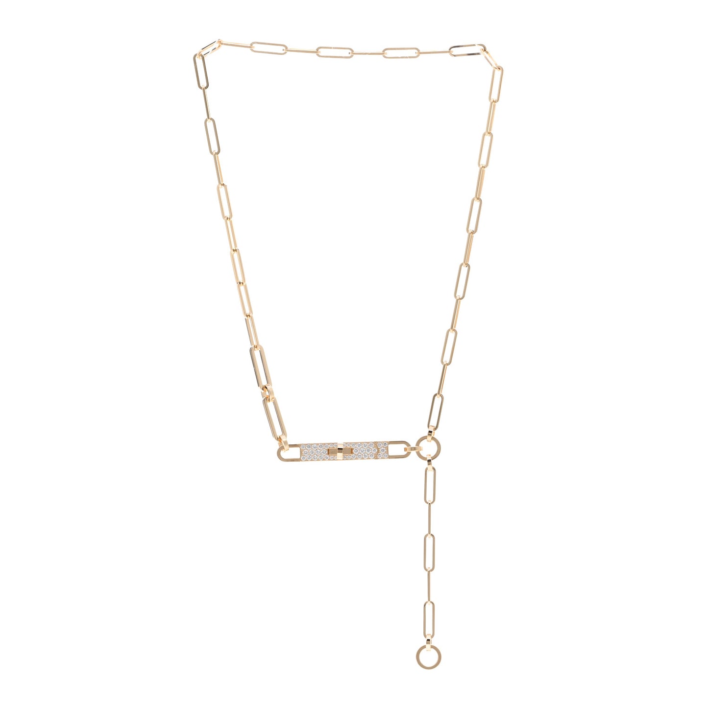 18K Yellow Gold Diamond Pave PM Kelly Chaine Lariat Necklace SH
