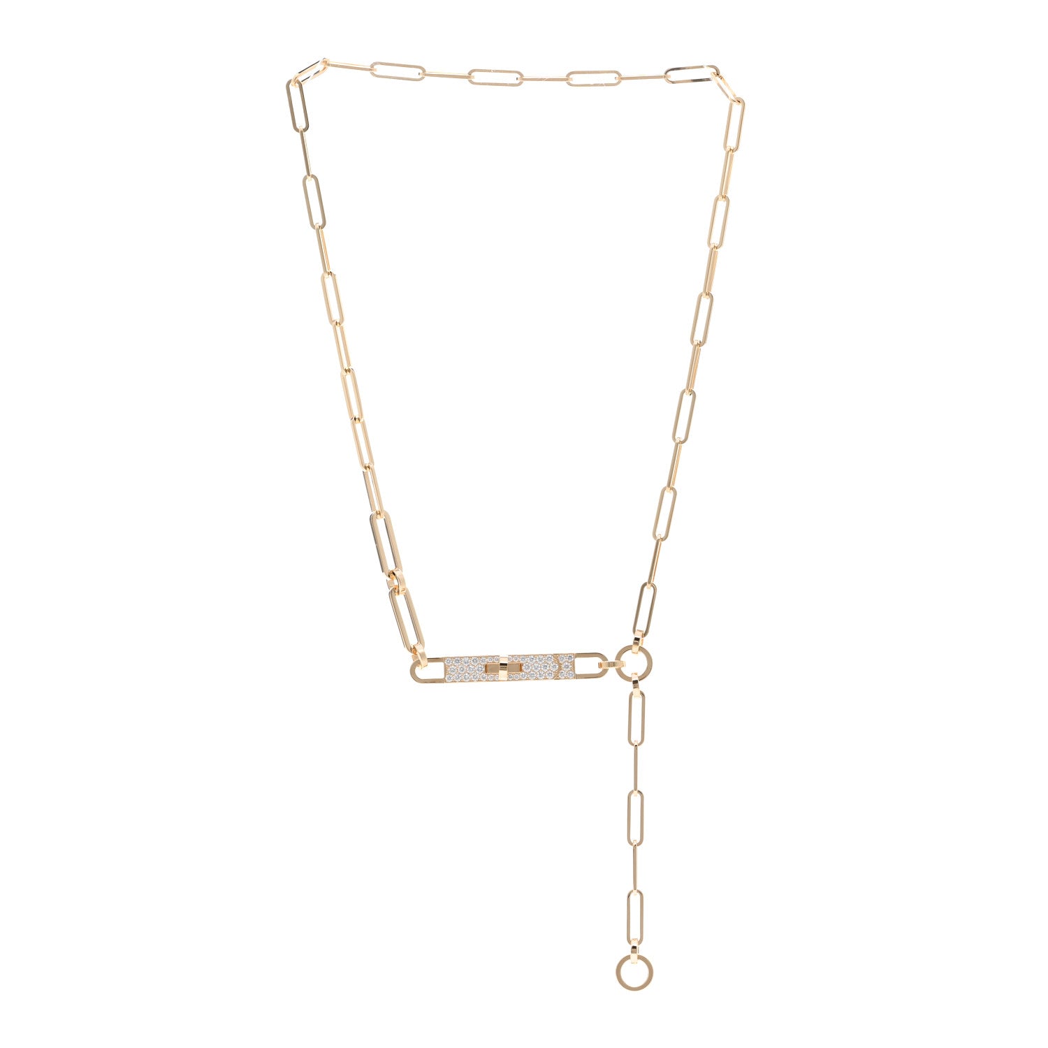 Hermes 18K Yellow Gold Diamond Pave PM Kelly Chaine Lariat Necklace SH 3 of 5