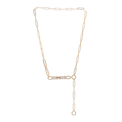 Hermes 18K Yellow Gold Diamond Pave PM Kelly Chaine Lariat Necklace SH 3 of 5